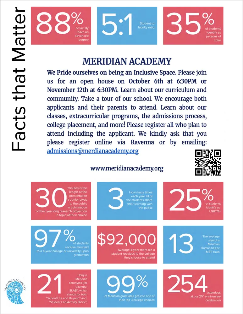 Meridian Academy is holding Open Houses on October 6 and November 12
